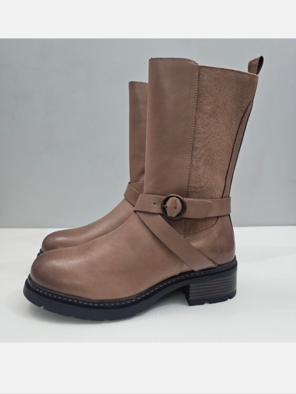 SoftWalk Neenah Mid Calf Leather Riding Boots Brown Low Heel Womens 9.5 NEW